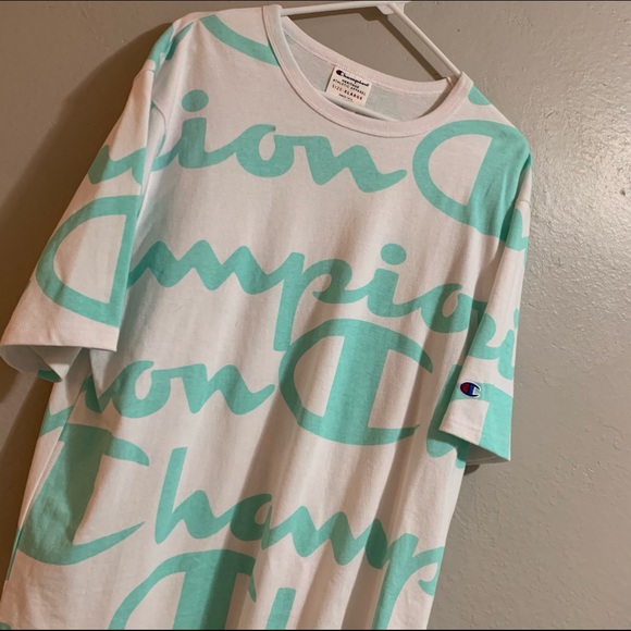 Men’s White Chamipion Heritage Athletic Apparel With Turquoise Blue Lettering - Picture 5 of 5